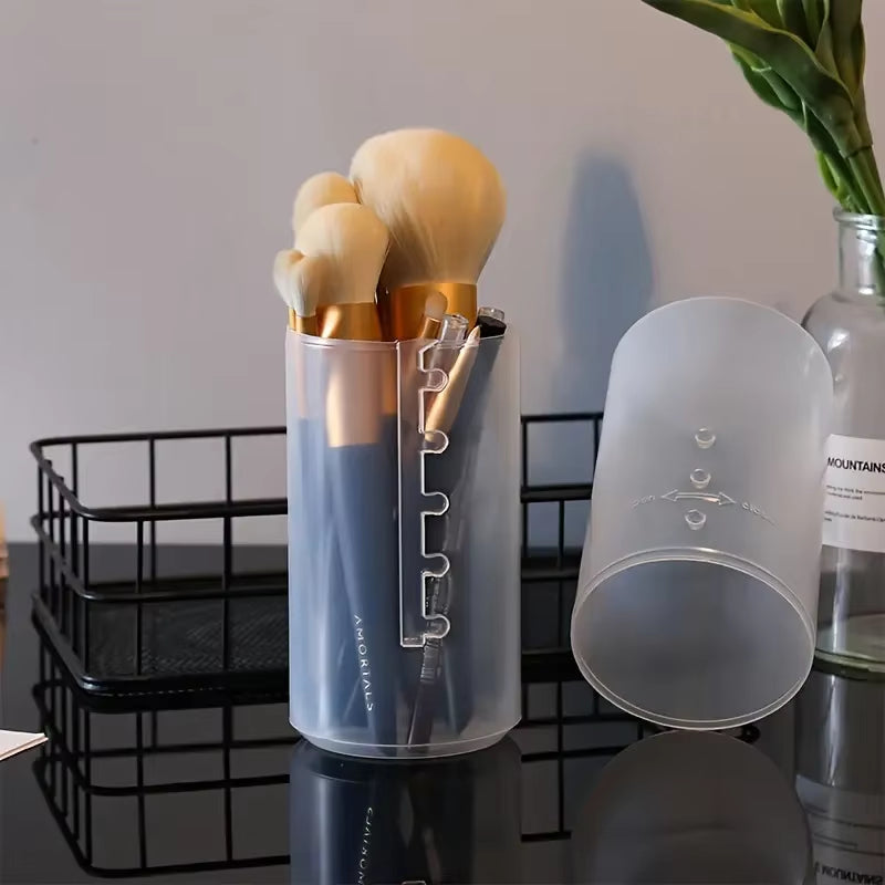 Adjustable Height Large Capacity Makeup Brush Organizer - Portable Waterproof Transparent Plastic Storage Box with Dustproof Lid