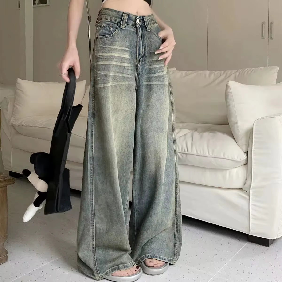 Y2K Loose Straight Leg Jeans Women Trousers Baggy Wide Fit Casual High Waist Retro Washed Vintage Style Women'S Jeans Jeans