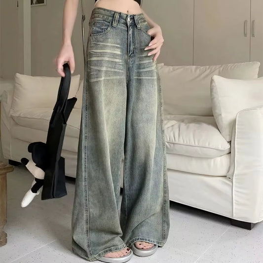 Y2K Loose Straight Leg Jeans Women Trousers Baggy Wide Fit Casual High Waist Retro Washed Vintage Style Women'S Jeans Jeans