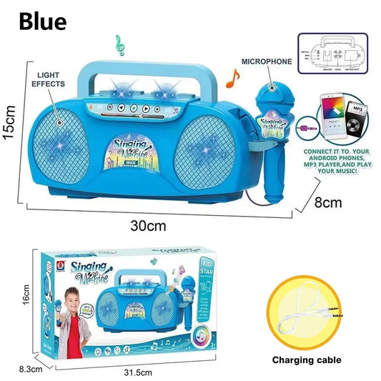 Portable Singing Machine with Microphone Radio Music Speaker Karaoke Children'S Toy Musical Instrument Girl Boys Birthday Gifts