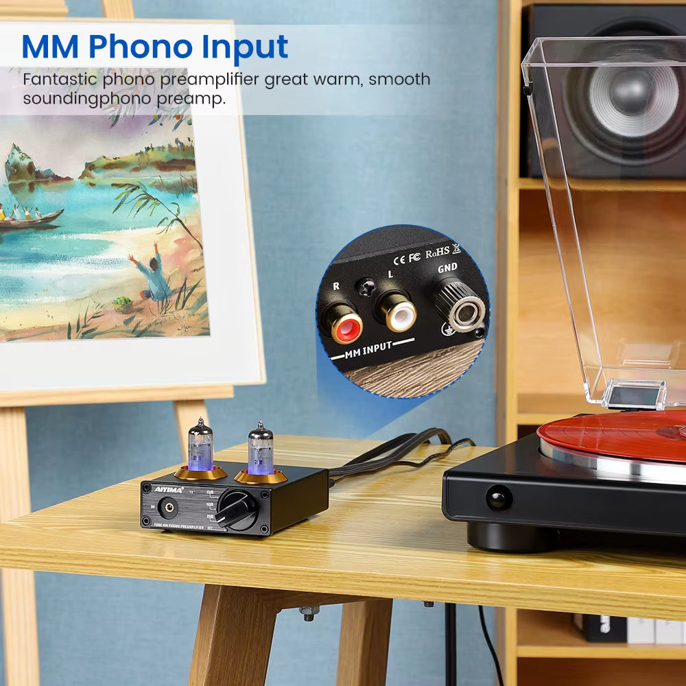 Hifi Vacuum 6A2 Tube MM Phono Turntable Preamplifier Hifi Stereo Phonograph Preamp Amplifier Vinyl Record Player DIY 12V