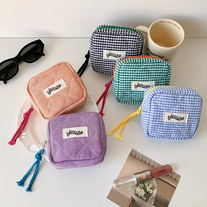 Korean Style Minimalist Cosmetic Pouch,Small Square Makeup Bag with Zipper, Portable Storage for Lipstick, Coin Purse for Women