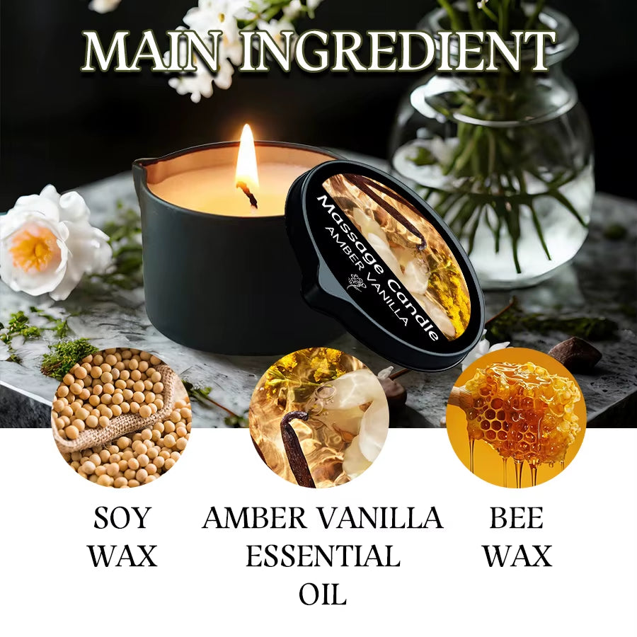 Massage Candle - Essential Oil- Amber Vanilla, 1Oz/28.35G Melts into Warm Massage Oil - Massage Oil Candle, Pour Spout