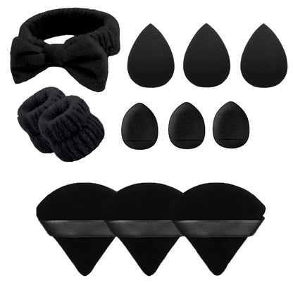 12Pcs Makeup Sponge Blender Beauty Egg Foundation Sponges Cosmetic Powder Puff Spa Headband Wristband Make up Tools Accessories