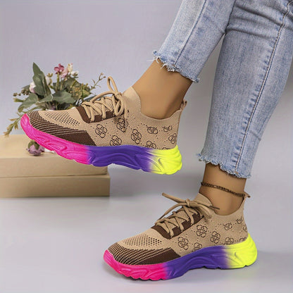 Embroidered Fashion Sneakers Women's Breathable Lightweight Athletic Shoes - Low Top Lace-Up Fabric Sport Sneakers with Round Toe, All-Season EVA Sole - Taizhou Handmade Floral Running Shoes