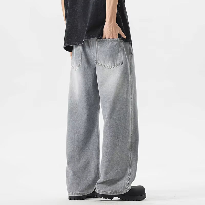 Men'S Jeans American Loose Wide-Leg Loose Straight Casual Trousers Street Hip-Hop Baggy Jeans Black Grey Blue Streetwear Men