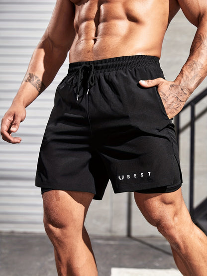 Double Layer Men's Sport Shorts With Drawstring For Outdoor Activities