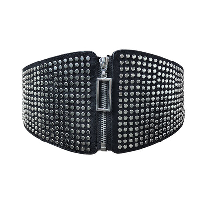 Wide Elastic Studded Belt Female Waist Gothic Plus Size Stretch Girdle Ladies Long Belts For Women Corset Waistband Beauty Fashion