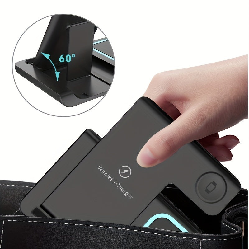 TIMESS-Wireless Charging Station 3-in-1 Standard 15W Fast Mag-Safe Charger Stand with QC3.0 Adapter, Suitable for iPhone 15 14 13 12 11 X 8 Pro Max/Pro/Mini/Plus, for iWatch Ultra 9/8 7/6/5/4/3/2, for Airpods 3/2 Beauty Fashion
