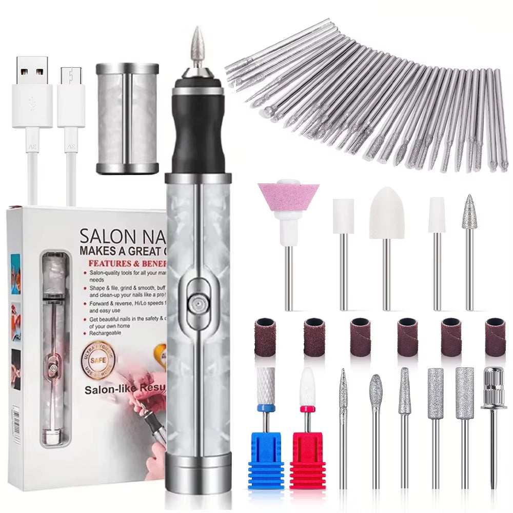 LINMANDA Many Sets Electric Nail File Portable Manicure Pedicure Polishing Grinding Peeling Nail Drill for Fingernail Toenail