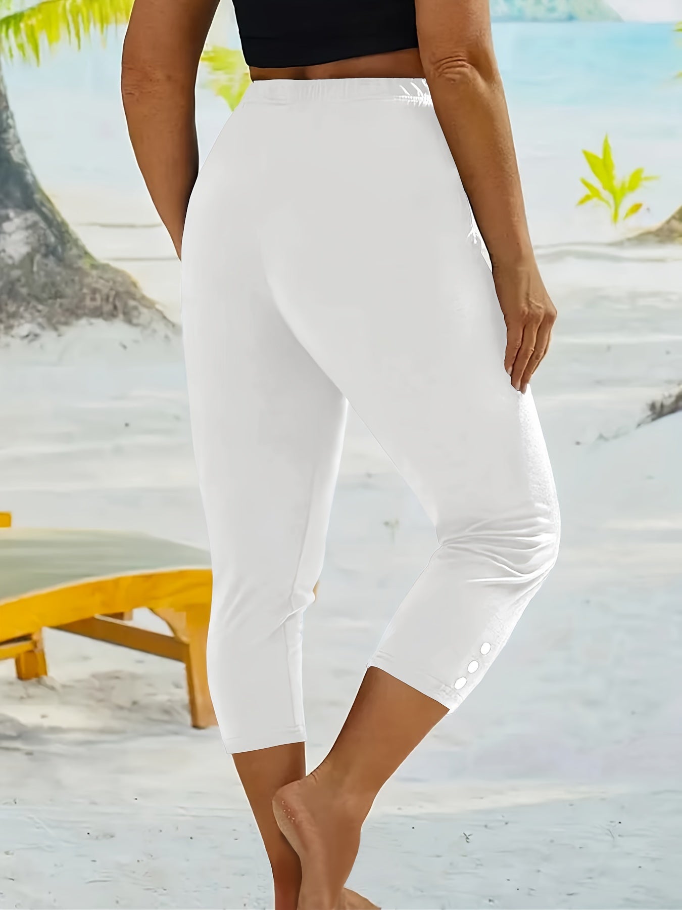 6-Pack Women's Fashion Sport Cropped Leggings, Casual Skinny Yoga Pants With Button Accents, Stretch Activewear, Multiple Colors Beauty World Shop