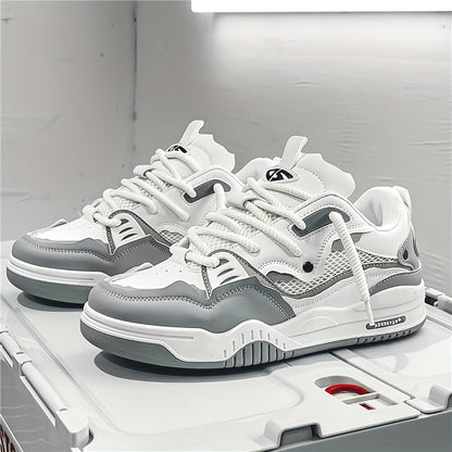 Womens Color Block Skate Sneakers - Lightweight & Comfortable with Thick Sole - Stylish Lace-Up Sport Shoes for Casual, Running, & Walking Adventures