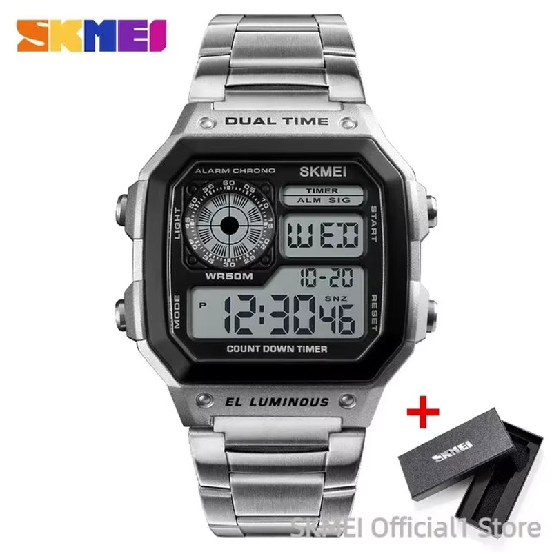 1335 Digital Watch for Men Retro Sports Waterproof Chrono Electronic Mens Wristwatches Stainless Steel Clock Reloj Hombre