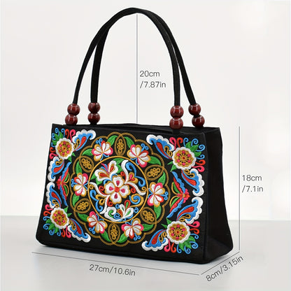 Embroidered Handbag, Double Zipper Bag, Women's Printed Handbag Beauty Fashion