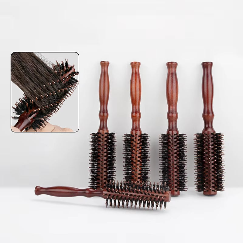 6 Style Wood Handle round Rolling Brush Straight Twill Hair Comb Boar Bristle round Barrel Hair Curling Brush Hairdressing Tool