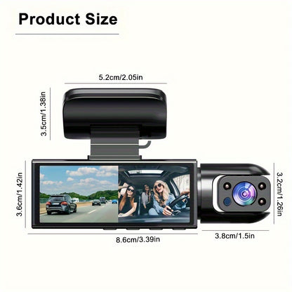 NTTAMHM Dual Camera Dash Cam with 3.16" IPS Screen, IR Night Vision, Loop Recording, Wide Angle Lens, Motion Detection, View Angle, Dual Cameras, Car Dash Cam, Modern Car Accessory, Driving Enthusiasts Beauty Fashion