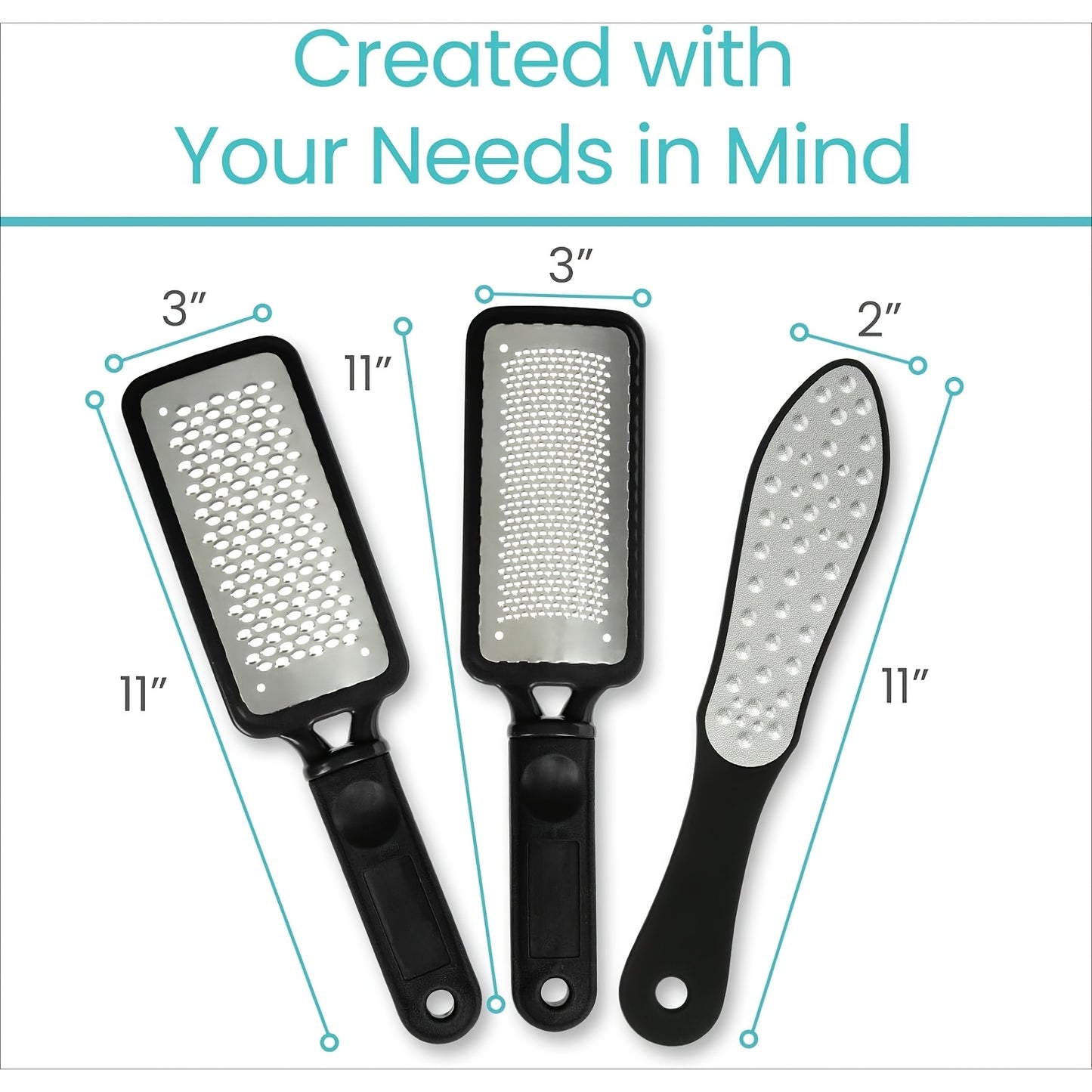 3pcs Foot Files, Feet Scraper for Dead Skin, Heel Grater, Callus Remover Scrubber Tool, Rasp for Cracked Heels - Stainless Steel Pedicure Filer for Men & Women, Use on Wet or Dry Skin Beauty World Shop