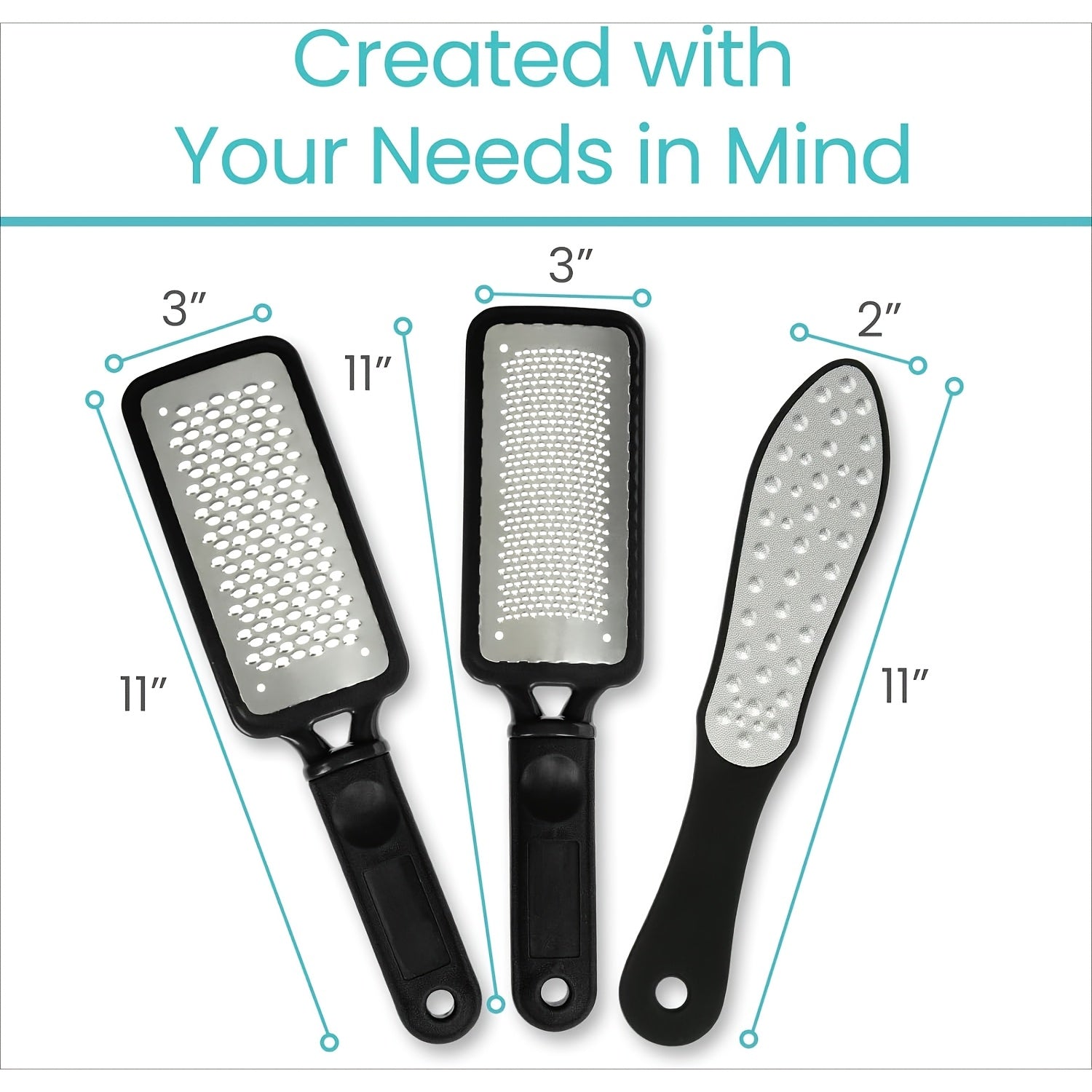 3pcs Foot Files, Feet Scraper for Dead Skin, Heel Grater, Callus Remover Scrubber Tool, Rasp for Cracked Heels - Stainless Steel Pedicure Filer for Men & Women, Use on Wet or Dry Skin Beauty World Shop