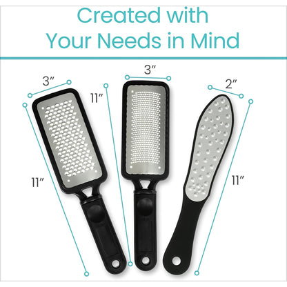 3pcs Foot Files, Feet Scraper for Dead Skin, Heel Grater, Callus Remover Scrubber Tool, Rasp for Cracked Heels - Stainless Steel Pedicure Filer for Men & Women, Use on Wet or Dry Skin Beauty World Shop