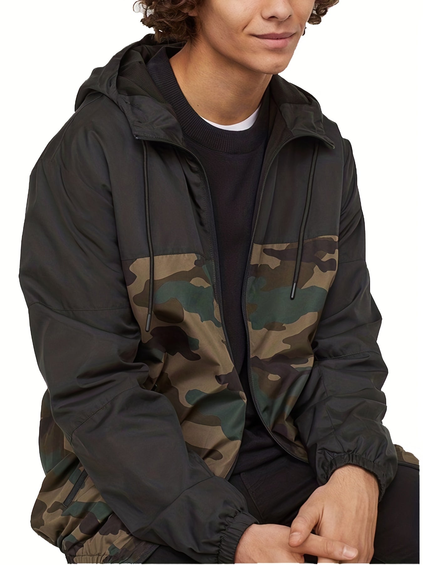 Men's Camouflage Sport Jacket Coat - Breathable Hooded Zip-Up Design, Regular Fit Casual Outdoor & Daily Wear, Earthy Green/Brown/Black/Gray Tones, Camouflage Jacket, Durable Construction