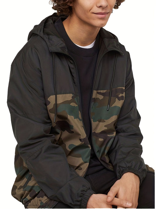 Men's Camouflage Sport Jacket Coat - Breathable Hooded Zip-Up Design, Regular Fit Casual Outdoor & Daily Wear, Earthy Green/Brown/Black/Gray Tones, Camouflage Jacket, Durable Construction