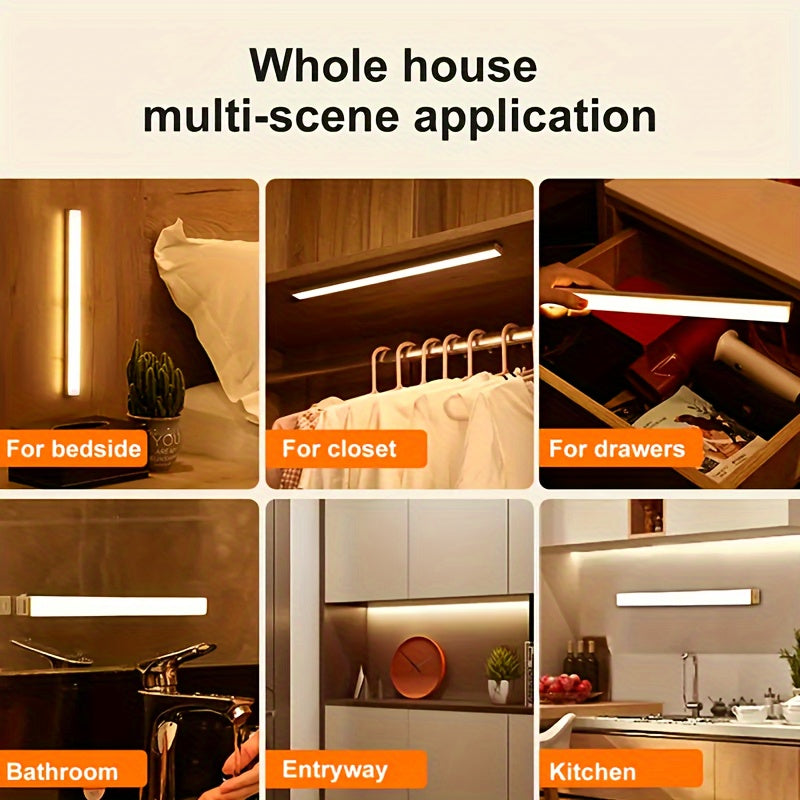 1pc Wireless LED Under Cabinet Light with Motion Sensor, Ultra-Thin Magnetic Strip, USB Rechargeable, PVC Lamp Body, Indoor LED Lighting for Kitchen, Stairs, Hallway, Wardrobes - Ideal for Christmas & Thanksgiving Gifts Beauty Fashion