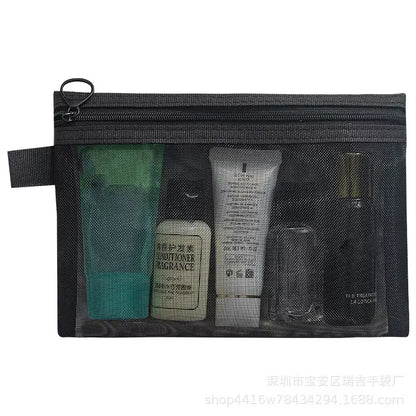 Fashion Small Large Black Organizer Toiletry and Makeup Pouch Transparent Mesh Zipper Cosmetic Bag Women Necessary Organizer