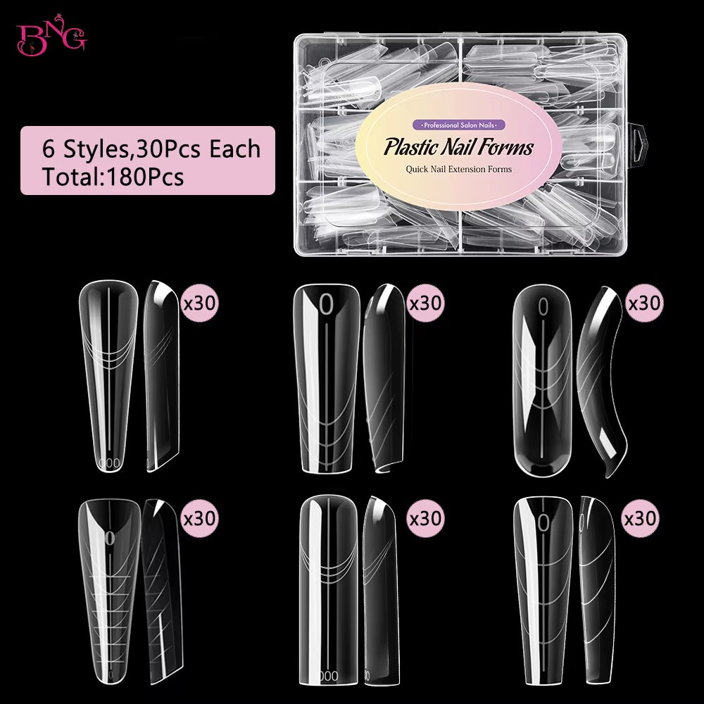 BNG Dual Forms for Builder Gel 168/180 Pcs Reusable Nail Forms 14/15 Sizes Extension Acrylic Molds for Salon DIY Manicure