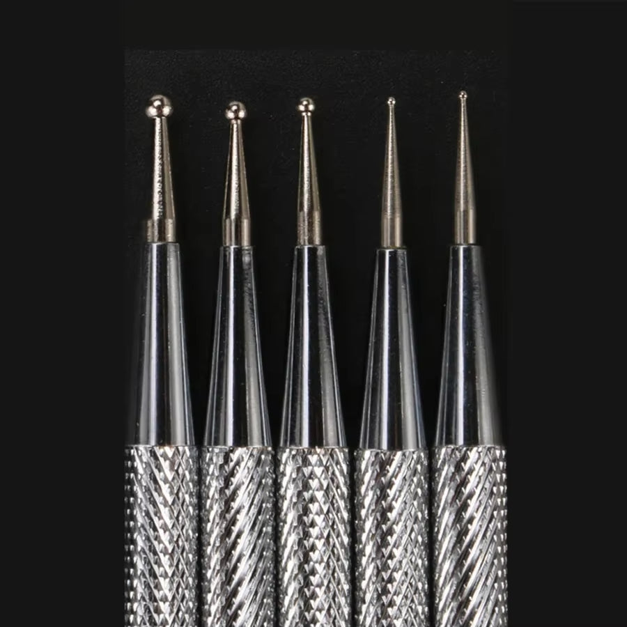 5Pcs Nail Art Dotting Pen Dual End Stainless Steel Design Painting Picking Dot Rhinestones Crystal Gems Acrylic Manicure Tools