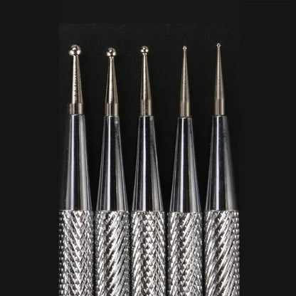 5Pcs Nail Art Dotting Pen Dual End Stainless Steel Design Painting Picking Dot Rhinestones Crystal Gems Acrylic Manicure Tools