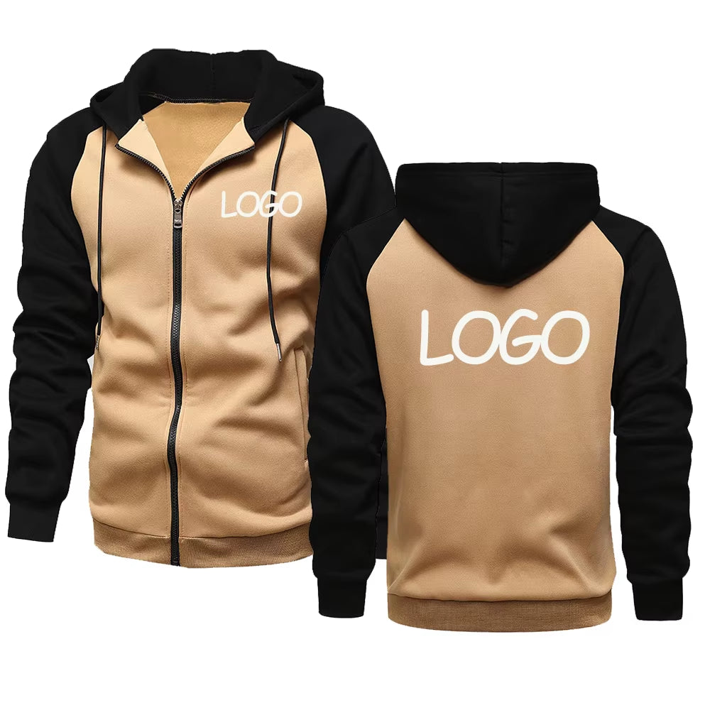 DIY Customize Your Brand Logo Men'S and Women'S Casual Hoodie Tops Contrast Zip Street Personality Sweatshirt Custom Gifts