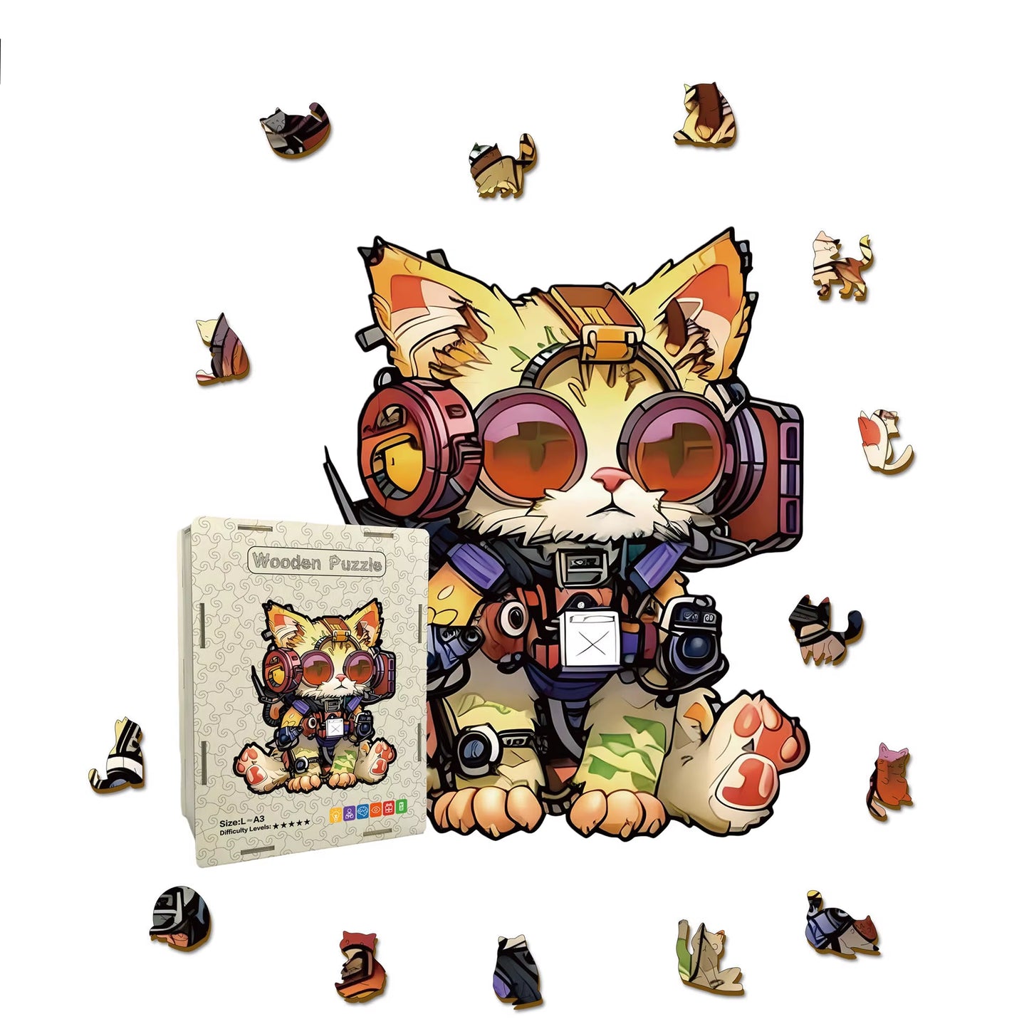 116/185Pcs Cat Wooden Puzzle Irregular-Shaped Jigsaw Puzzle Stress-Relieving Game Birthday Xmas Gifts for Cat Lovers Home Decor