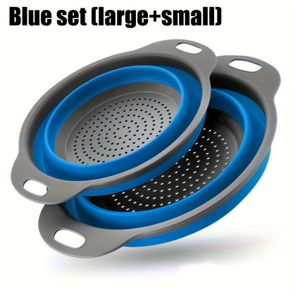 1/2 Set of Round Kitchen Draining Baskets, Foldable Funnel - Includes One Large And One Small, Perfect for Draining Pasta, Vegetables, And Fruits (Green, Red, Blue) Beauty Fashion