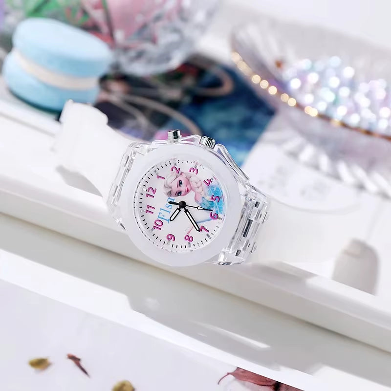 Disney Children Watch Frozen Princess Pattern Led Glowing Flash Fashion Kids Quartz Student Wristwatch Boy Girl Holiday Gifts
