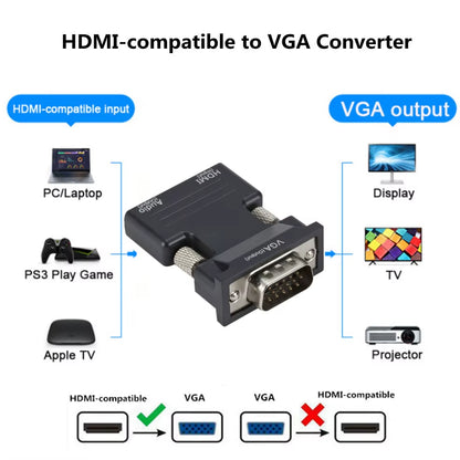 VGA to Hdmi-Compatible Adapter Converter 1080P HDMI to VGA Adapter for PC Laptop to HDTV Projector Video Audio Converter