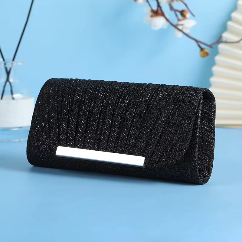 Decorative Sequin Pleated Dinner Bag Pop Metal Chain Shoulder Bag Wedding Party Storage Bag Premium Banquet Evening Dress Bag