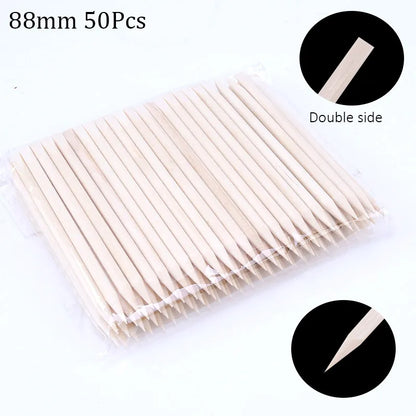 100/50Pcs Nail Art Pusher Orange Wood Sticks Cuticle Pusher Remover Rhinestones Dotting Removal Manicure Pedicure Care Tools