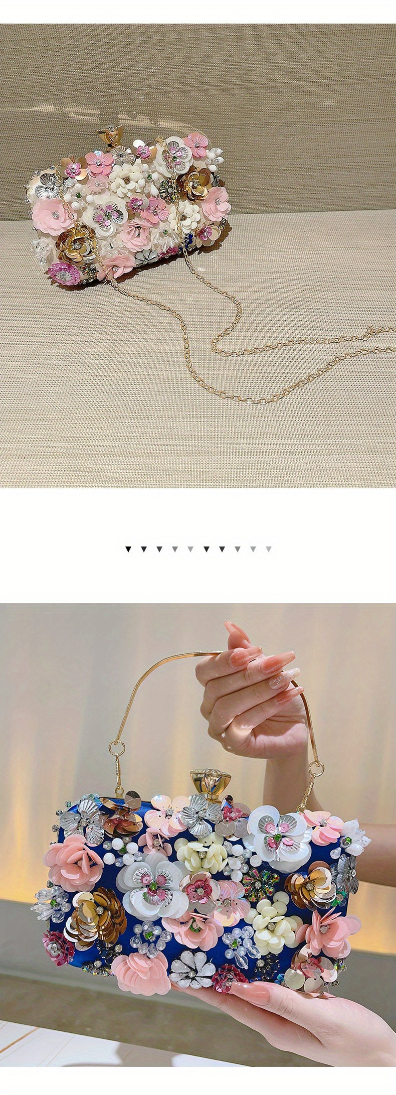 3D Beaded Elegant Evening Bag, Flower Box Clutch Purse for Women's Wedding Party Prom Beauty Fashion
