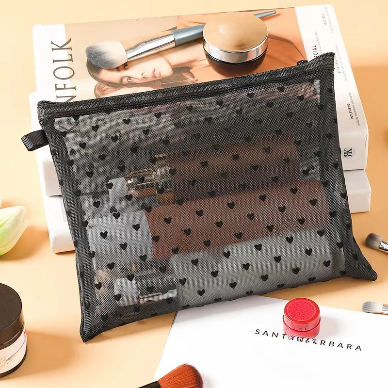 1Pcs Mesh Clear Cosmetic Bags Small Large Black Makeup Bag Portable Travel Toiletry Organizer Case Lipstick Storage Pouch