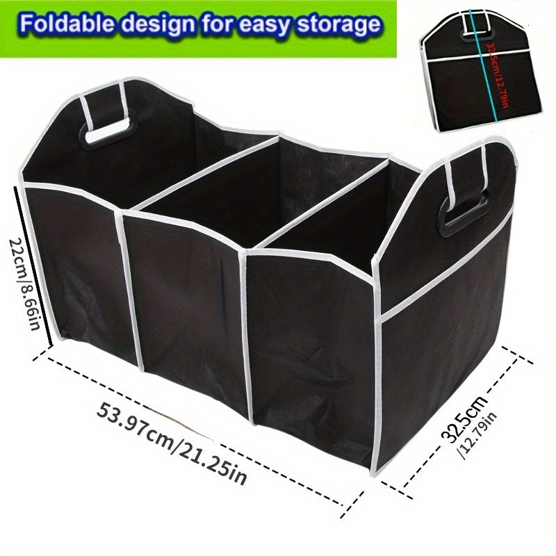 1pc Universal Car Trunk Organizer, Portable Foldable Auto Storage Bag with 3 Compartments, for SUV, Truck, Van, Sedan Beauty Fashion
