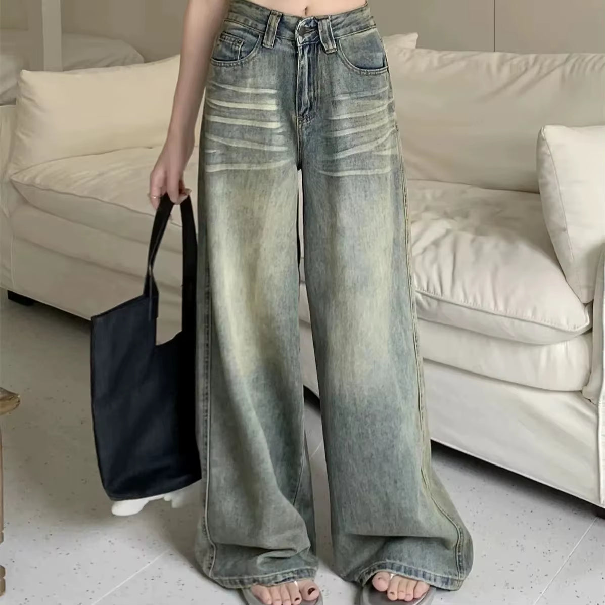 Y2K Loose Straight Leg Jeans Women Trousers Baggy Wide Fit Casual High Waist Retro Washed Vintage Style Women'S Jeans Jeans