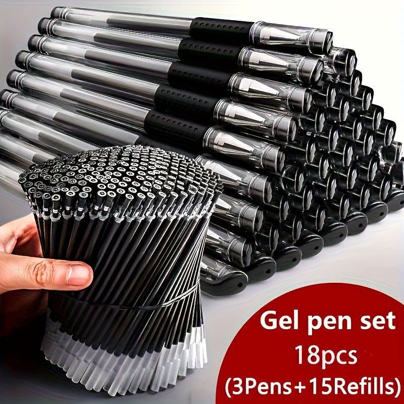 18pcs (3 Pens + 15 Refills) Gel Pen Set School Supplies Black Blue Red Ink Color 0.5Mm Ballpoint Pen Kawaii Pen Student School Office Stationery Beauty Fashion