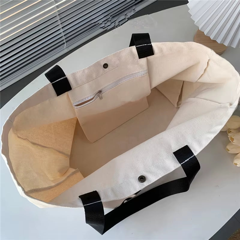 Letter Voyage Canvas Handbag Shoulder Bag Bags for Women Large Capacity Travel Shopping Tote Bag, Student School Bags