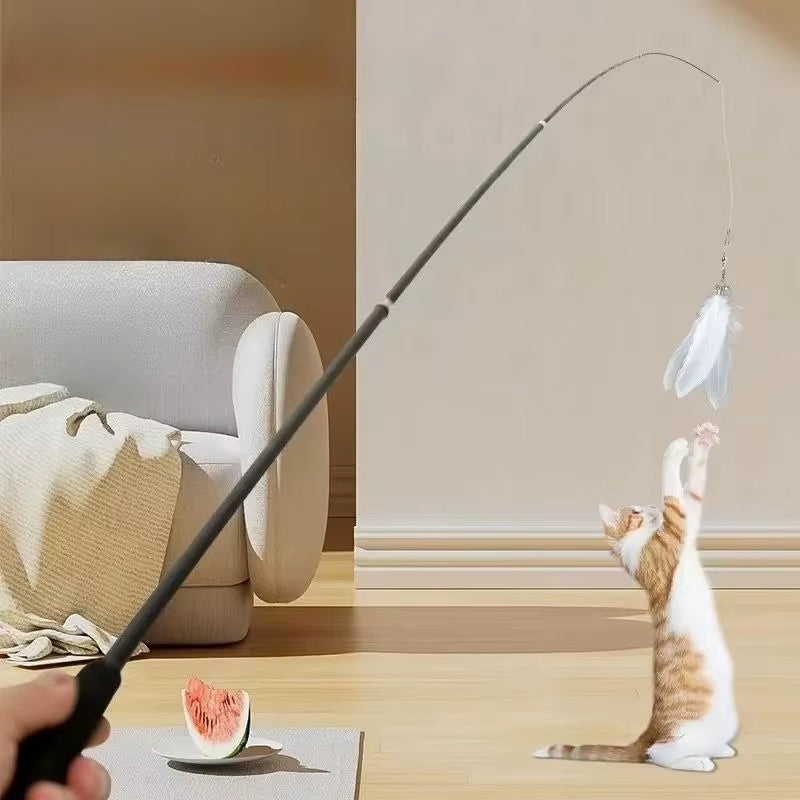 Extended Telescopic Cat Stick Cat Toys 1.8M Scratch Resistant Pet Accessories Telescopic Fishing Rod with Feather for Active Cat