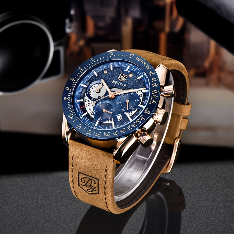 BENYAR Watches For Men Analog Quartz Chronograph Luminous Big Face Mens Watches Business Work Sport Casual Fashion Designer Dress Men'S Wrist Watches Elegant Gift For Men Beauty World Shop