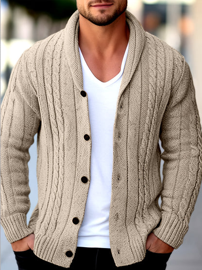 Men's Casual Sport Knit Cardigan, Fashionable Knitted Sweater | Long Sleeve Autumn and Winter Thickened Warmth, Cable Knitting Technique, Buttoned Cardigan, Regular Fit Casual Style for Fall and Winter