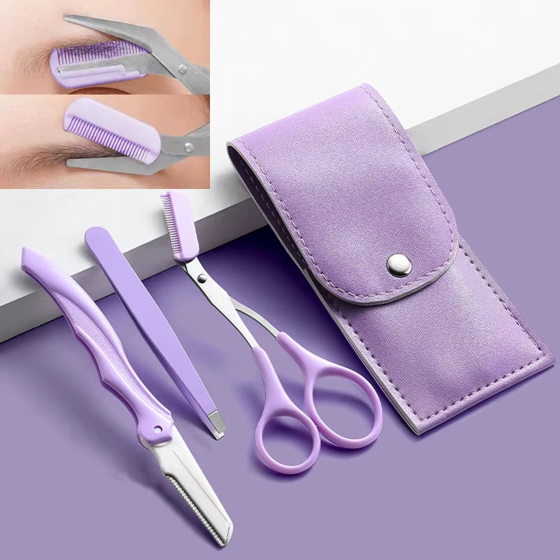 2/3Pcs Stainless Steel Eyebrow Trimmer Folding Eyebrow Trimming Suit Eyebrow Clipper Comb Tweezers Makeup Tools
