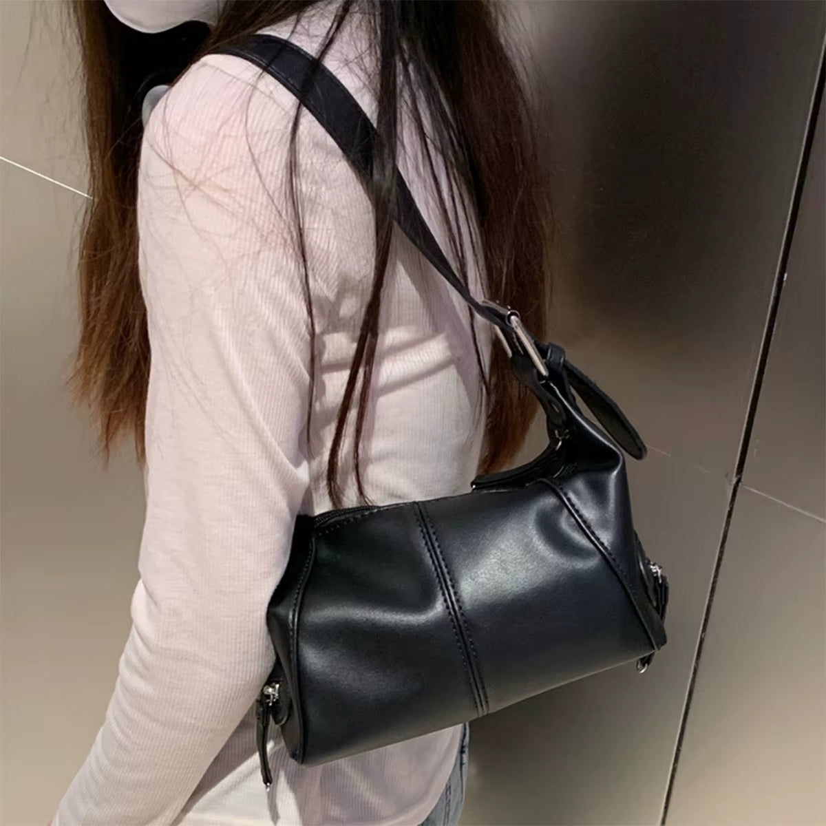 Y2K Style Shoulder Bag Shoulder Purse for Girls Street Wear for Women Trendy Motorcycle Handbag Minimalist