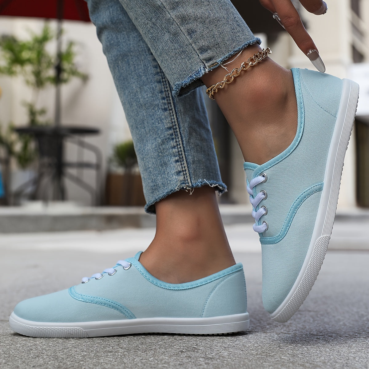 Women's Casual Canvas Sneakers, Low-Top Lace-up Walking Shoes, Lightweight & Comfort Sport Shoes Beauty World Shop