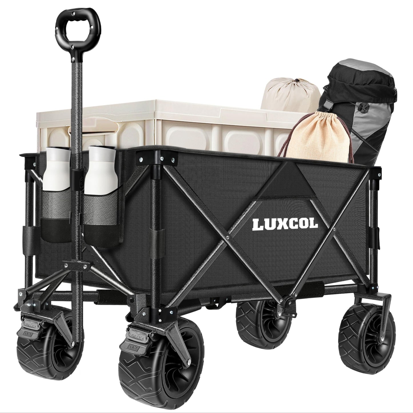 200LBS/230LBS Weight Wagon Cart Foldable, Collapsible Folding Wagon With All-Terrain Wheels & Adjustable Handle, Portable Heavy Duty 200LBS Weight Capacity For Grocery Shopping, Sport, Camping, Garden, Outdoor Use Beauty World Shop